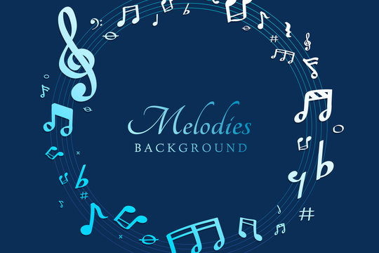 Blue music notes round badge on blue background vector