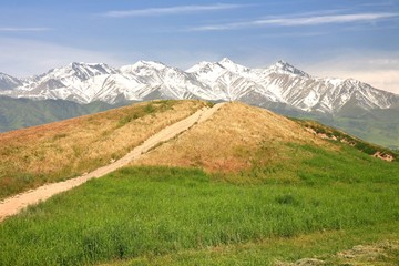 Fototapeta premium The beautiful scenic at Song kul lake , Naryn with the Tian Shan mountains of Kyrgyzstan