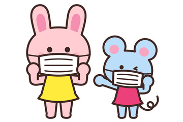 Preventing infectious diseases / Rabbits and mouse wearing masks