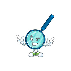 Cartoon character design concept of magnifying glass cartoon design style with wink eye