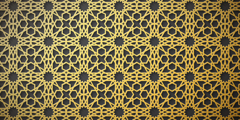 Ramadan Kareem background. Islamic geometric ornament. Golden pattern. Eid Mubarak. Vector illustration