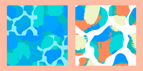 two seamless patterns with abstract tropical marine print
