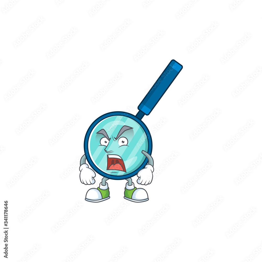 Poster magnifying glass cartoon character design with mad face