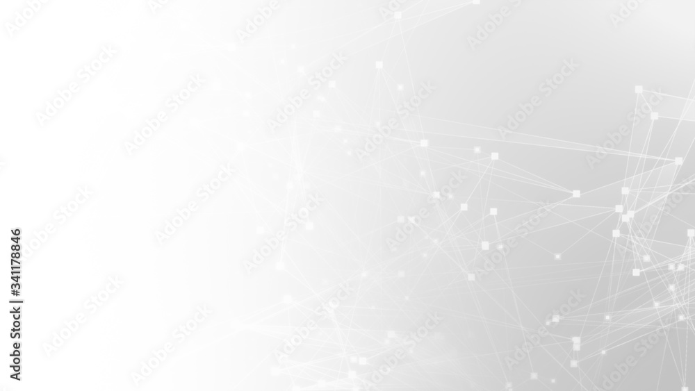 Poster Abstract white gray polygon tech network with connect technology background. Abstract dots and lines texture background. 3d rendering.