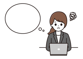 スーツ 女性 パソコン 困惑 吹き出し イラスト