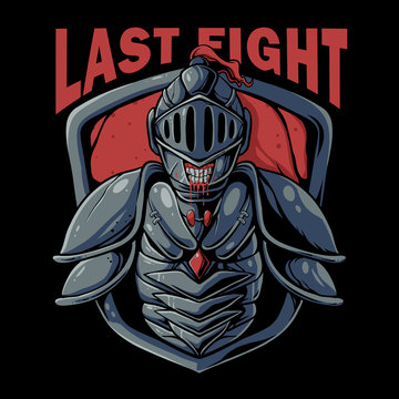Skull of knight warrior illustration. Knight logo. Last fight design for t-shirt, poster, or sticker