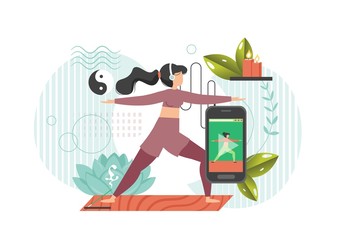 Online yoga, vector flat style design illustration