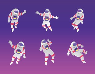Vector comics astronaut in spacesuit illustration in different poses with gradient color
