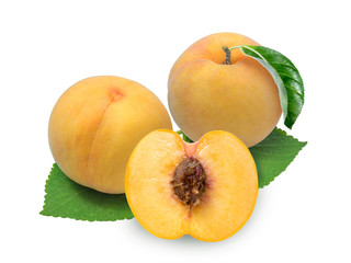 Fresh Golden Peach fruits on white background, Honey Yellow Peach isolated on white background,