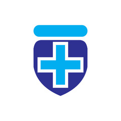 Shield with Plus Medical protection logo design vector