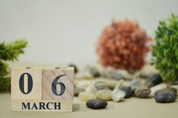 March 6, Number cube design in natural concept.