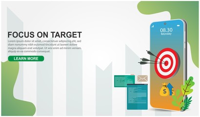 Landing page template of focus on target. Modern flat design concept of web page design for website and mobile website. Vector illustration.