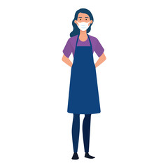 seller woman with apron using face mask vector illustration design