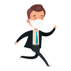 businessman running using face mask isolated icon vector illustration design