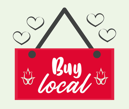 buy local poster with label hanging