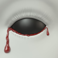 Black eye. Blood tear. 3D rendering. Art concept.