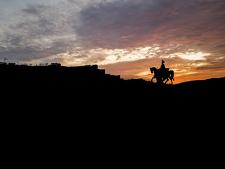 Colorful Sunrise burning sky Koblenz City historic monument German Corner where river rhine and...