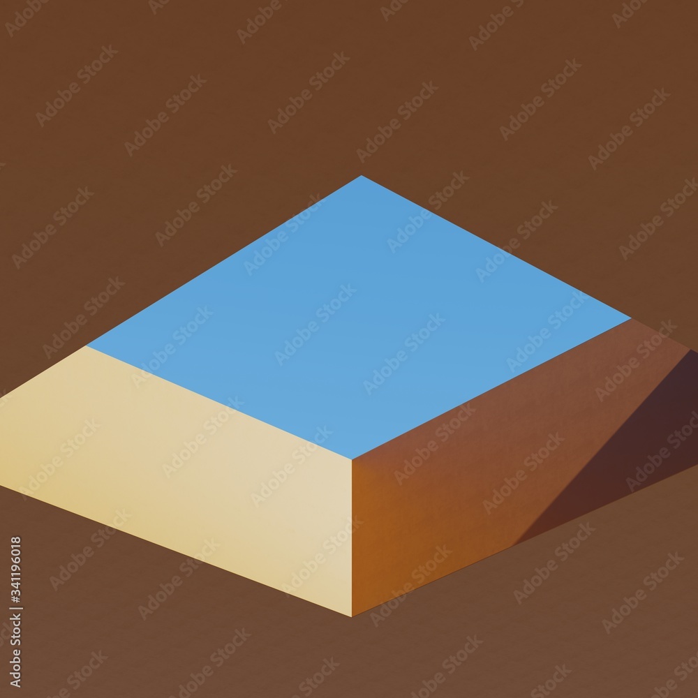 Poster orange color window space building on sky background. minimal architecture ideas concept. 3d render.