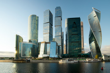 Fototapeta na wymiar Moscow City Of Skyscrapers By Moscow River In Moscow, Russia.
