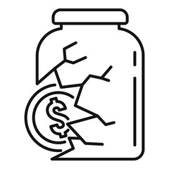 Cracked money jar icon. Outline cracked money jar vector icon for web design isolated on white background