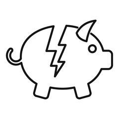 Bankrupt piggy bank icon. Outline bankrupt piggy bank vector icon for web design isolated on white background