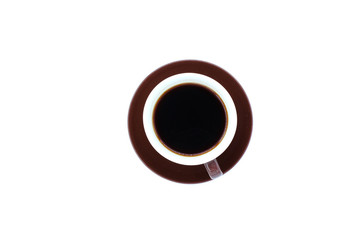 Black Coffee on white background. Top view with morning sunlight