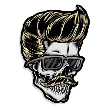 vintage rockabilly skull vector logo