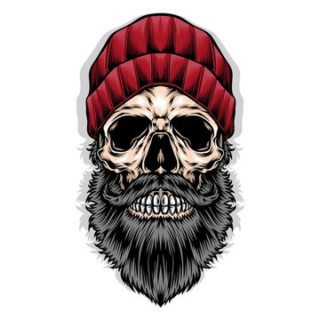 bearded skull wear red beanie vector