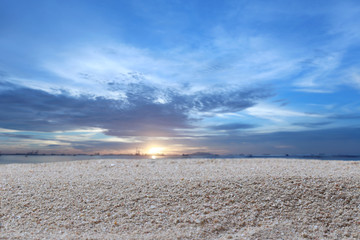 Sand of the beach and sky when the sunset and have copy space.
