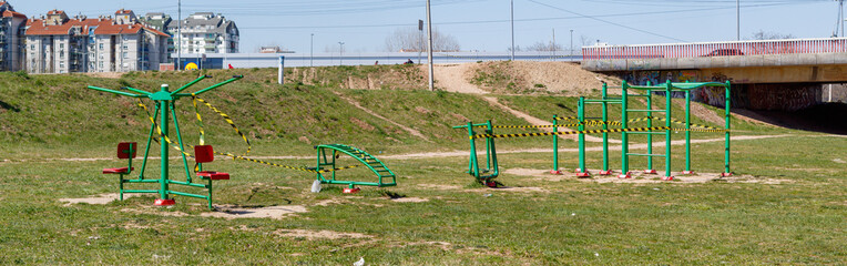 Fototapeta na wymiar Outdoor Playground Temporary Forbidden For Use During Corona Outbreak