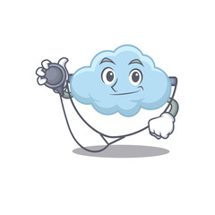 Blue cloud in doctor cartoon character with tools