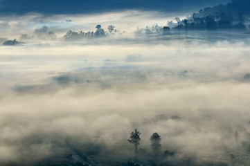 Fototapeta na wymiar Sunrise mist mountain Phu Lanka Forest Park, Pong District, Phayao Province; Thailand