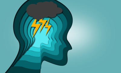 Paper cut layered human head with cloud and lightning