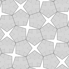 Vector black line geometric seamless pattern of modern pentagon cover. White background.