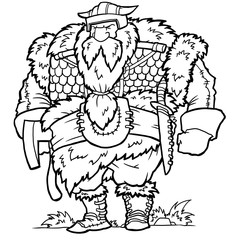 Coloring book Viking Axe cartoon character -  illustration .