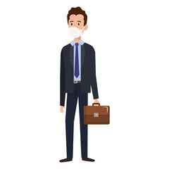 businessman using face mask with suitcase vector illustration design