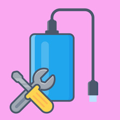 Hard disk services. Clean up hard disk. Vector flat illustration