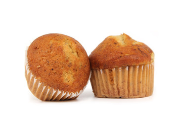 Banana cup cake isolated on white background
