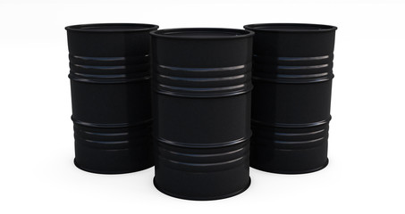 Black oil barrels on white background. 3D render