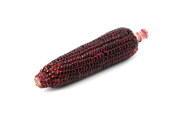 Fresh red corn isolated on white background.(black corn, purple corn) Siam Ruby Queen or Red corn of sweet corn.  Grains of ripe corn with clipping path. Can be eaten fresh.