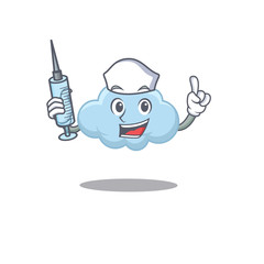 A nice nurse of blue cloud mascot design concept with a syringe
