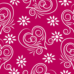 White hearts on pink background seamless pattern.