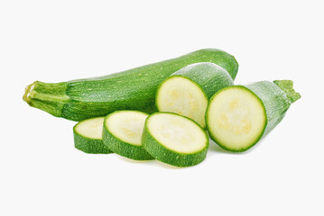 fresh green zucchini with slice isolated on white background