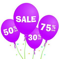 Vector - 3d Realistic Colorful Pink Sale Balloons Flying for Christmas Promotion Isolated in White Background. Vector Illustration