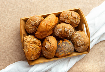 Buns on a wooden tray