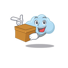An picture of blue cloud cartoon design concept holding a box