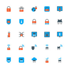 Set of Virtual Private Network Server Protection Security Internet flat style icon - vector