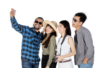 Group of young people taking selfie photo