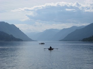 boats on the Teletskoye lake