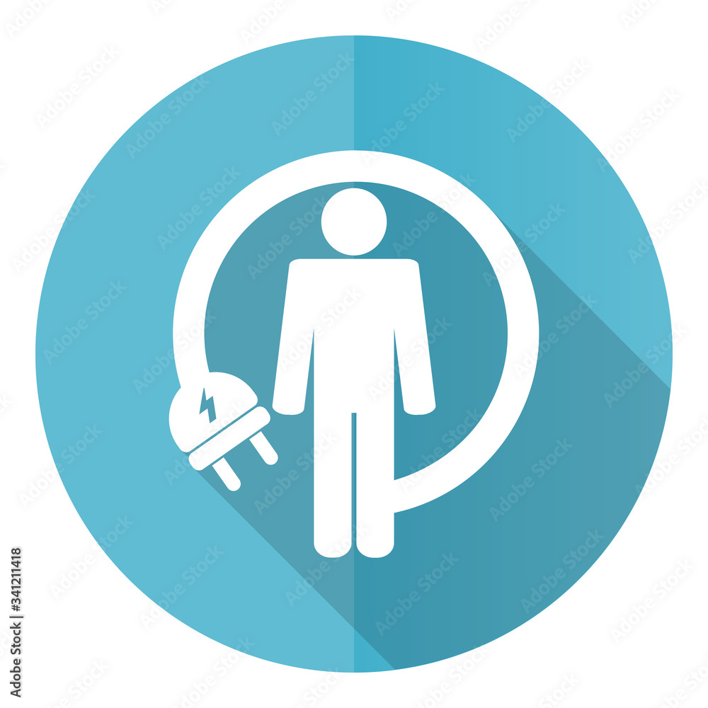 Aufkleber Android charging wire blue round flat design vector icon isolated on white background, humanoid robot illustration in eps 10